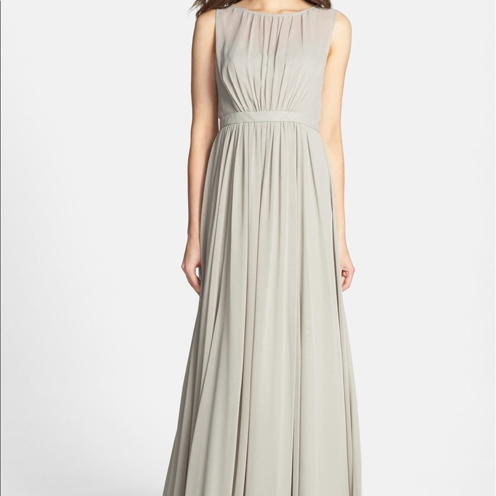 Jenny Yoo Vivienne Pleated Chiffon Gown Grey Size 0-2